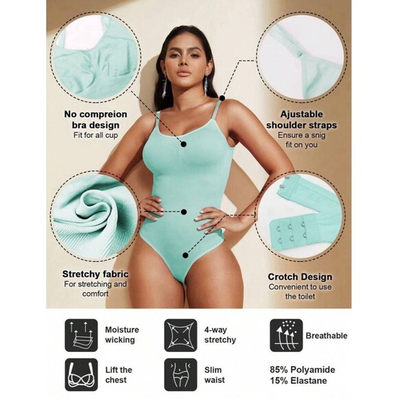 Tops - One Piece Tummy Control Seamless Thong Bodysuit Shaping Tank Top Slimming Mint M